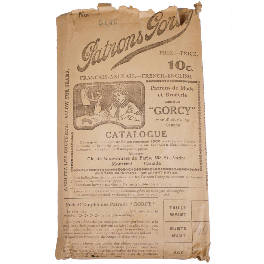 Antique 1919 Sewing Pattern Ladies Kimono Patrons Gorcy Montreal Quebec Rare - Poppy's Vintage Clothing