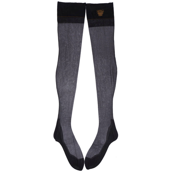 Vintage 1940s Black Nylon Stockings Seamed Cuban Heel Gotham Gold Stripe 10.5x33 - Poppy's Vintage Clothing