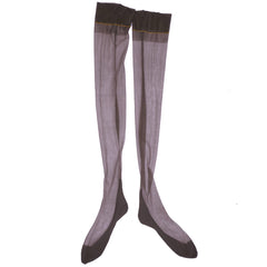 Vintage 1940s Taupe Nylon Stockings Seamed Cuban Heel Gotham Gold Stripe 9.5x34 - Poppy's Vintage Clothing