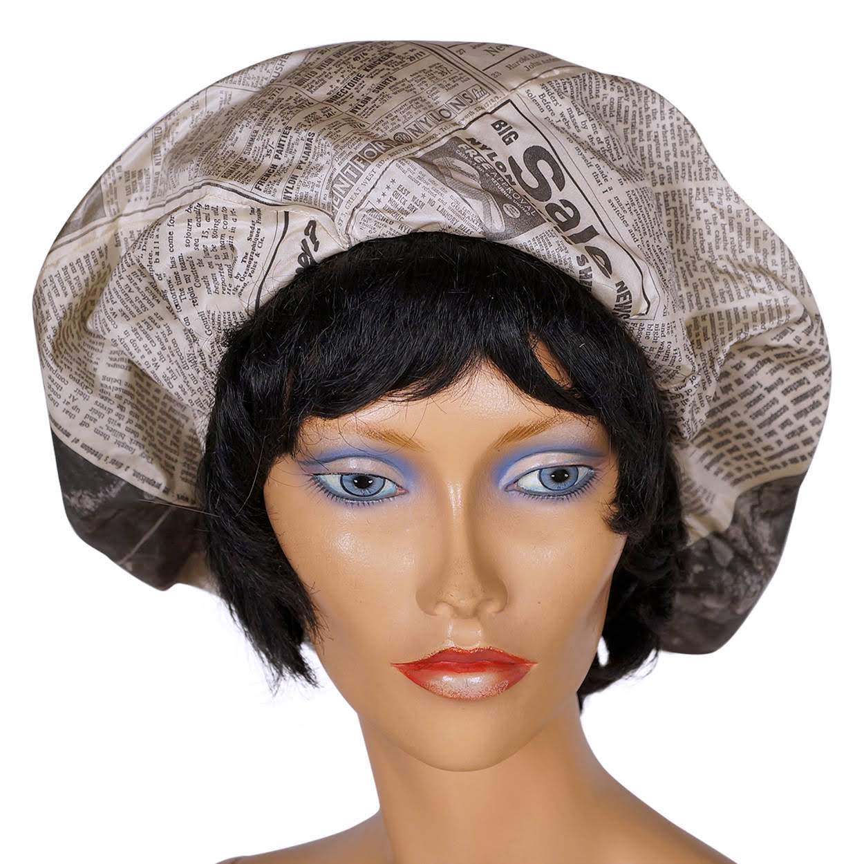 Vintage 1960s Silk Beret Hat - Newspaper Print by Graham Smith - Rare - Poppy's Vintage Clothing