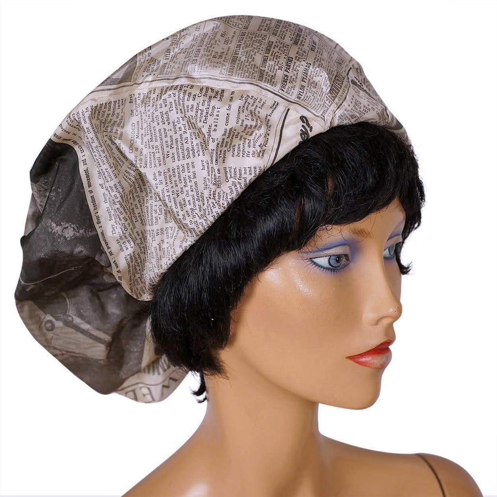 Vintage 1960s Silk Beret Hat - Newspaper Print by Graham Smith - Rare - Poppy's Vintage Clothing