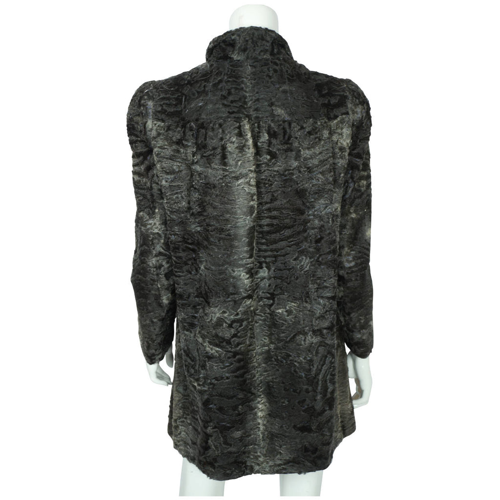 Vintage 60s Swakara Astrakhan Broadtail Fur Coat Grey Size M - Poppy's Vintage Clothing