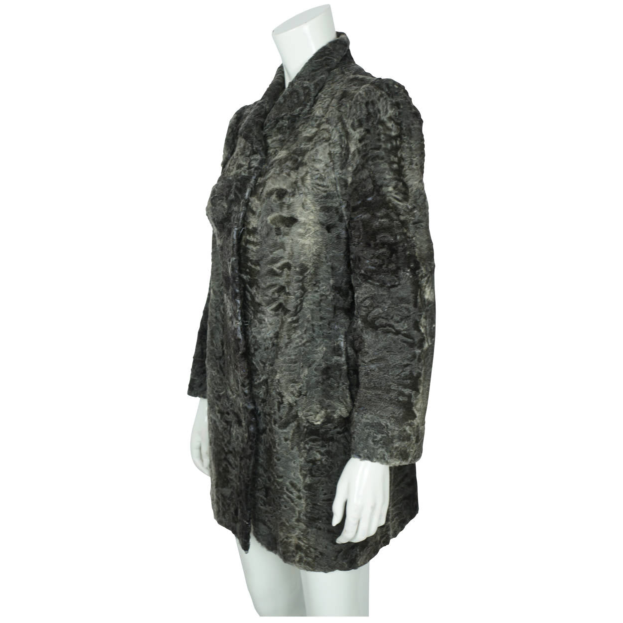 Vintage 60s Swakara Astrakhan Broadtail Fur Coat Grey Size M - Poppy's Vintage Clothing