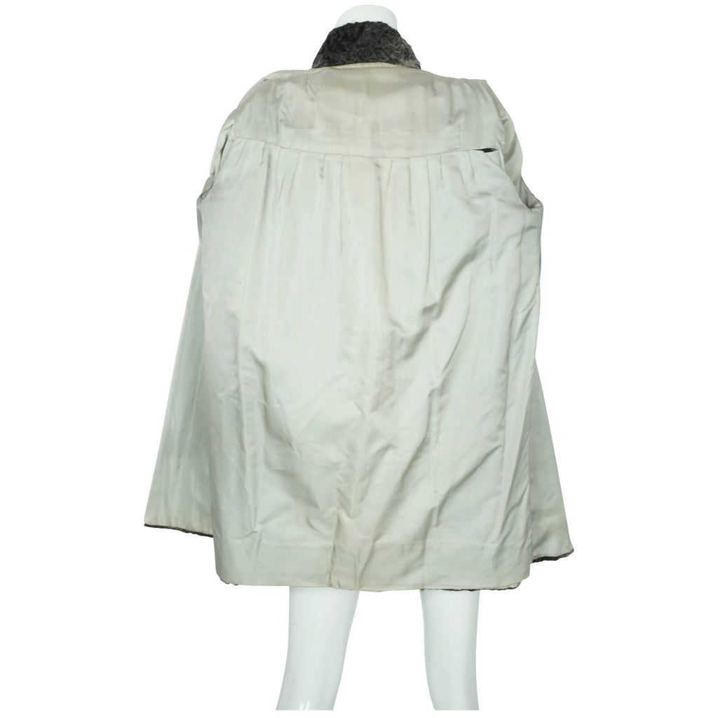 Vintage 60s Swakara Astrakhan Broadtail Fur Coat Grey Size M - Poppy's Vintage Clothing