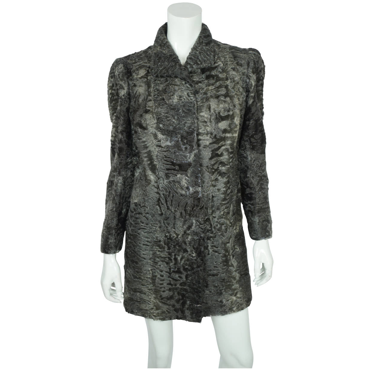 Vintage 60s Swakara Astrakhan Broadtail Fur Coat Grey Size M - Poppy's Vintage Clothing