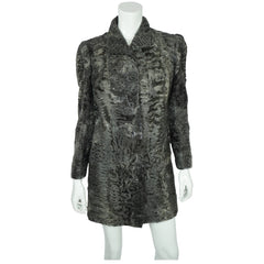 Vintage 60s Swakara Astrakhan Broadtail Fur Coat Grey Size M - Poppy's Vintage Clothing