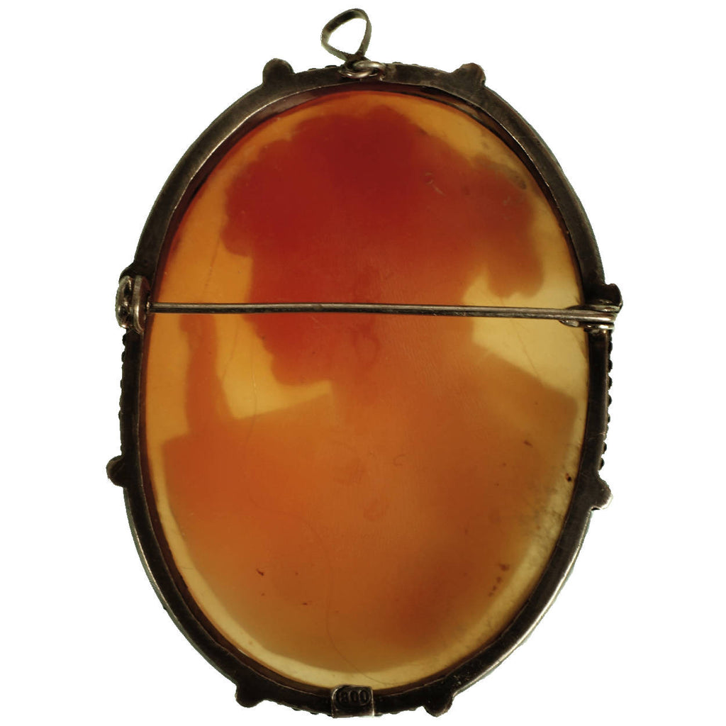 Vintage Carved Shell Cameo Pendant Brooch Roman Goddess Diana 800 Silver - Poppy's Vintage Clothing
