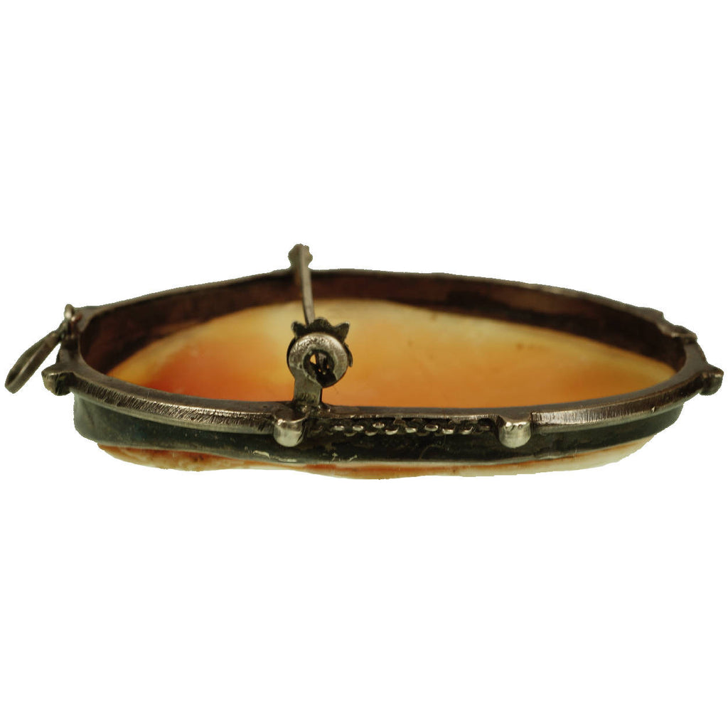 Vintage Carved Shell Cameo Pendant Brooch Roman Goddess Diana 800 Silver - Poppy's Vintage Clothing