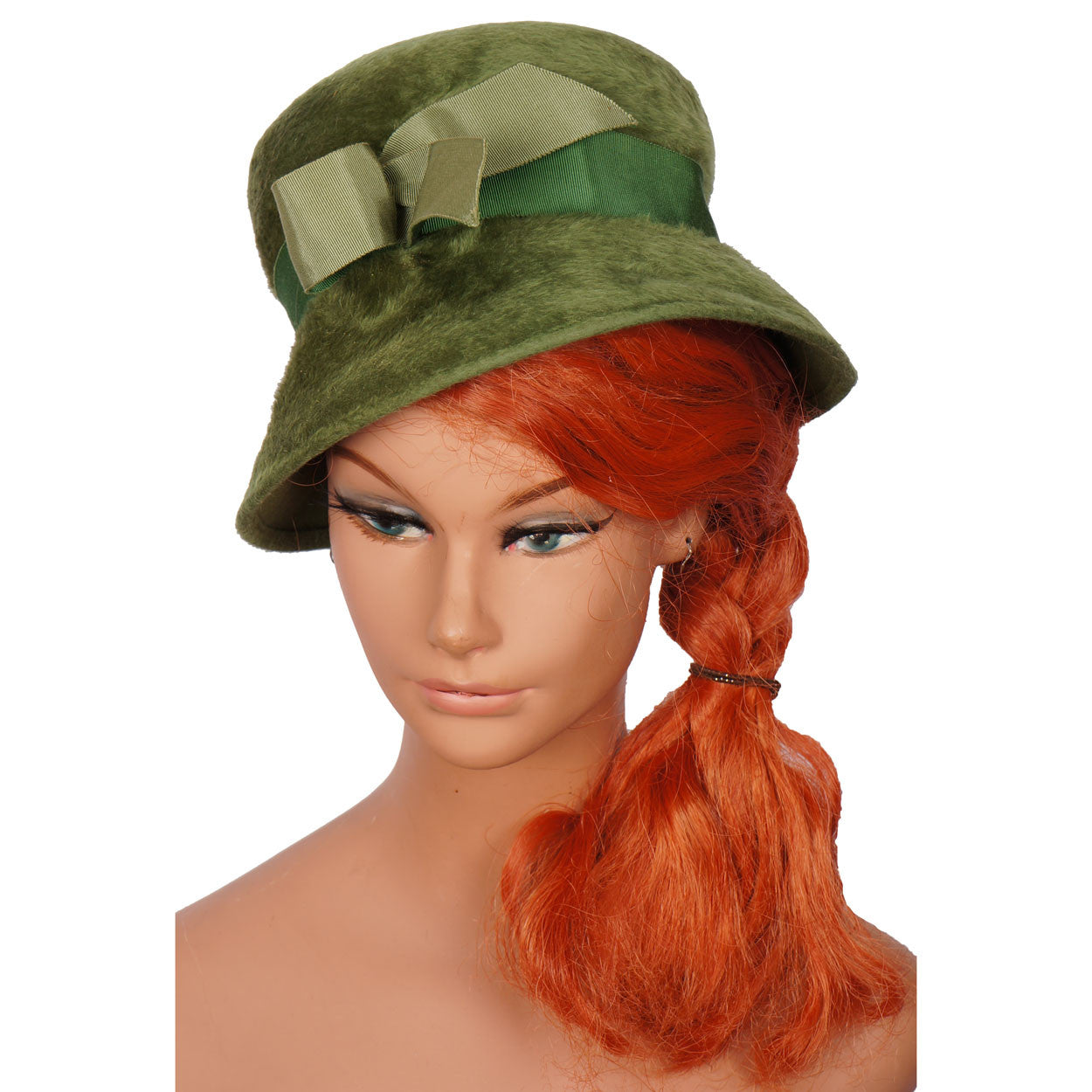 Vintage 60s Green Velour Felt Bucket Hat Ladies Size S / M