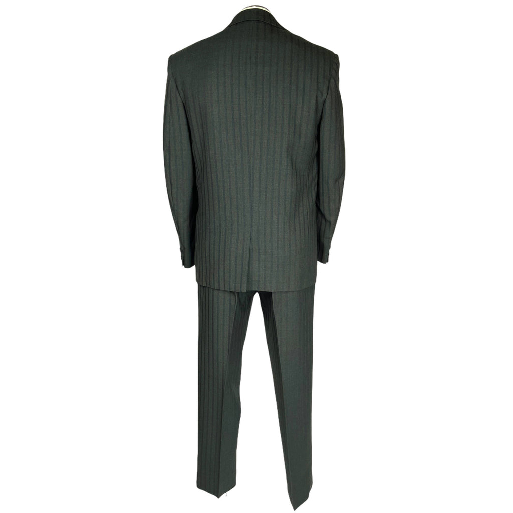 Vintage Mens 1960s Striped Suit Custom Tailored Green Wool M