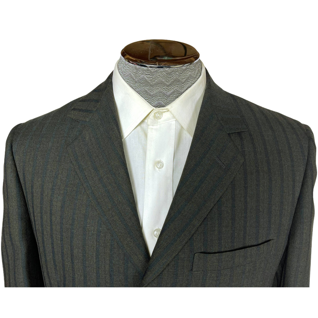Vintage Mens 1960s Striped Suit Custom Tailored Green Wool M