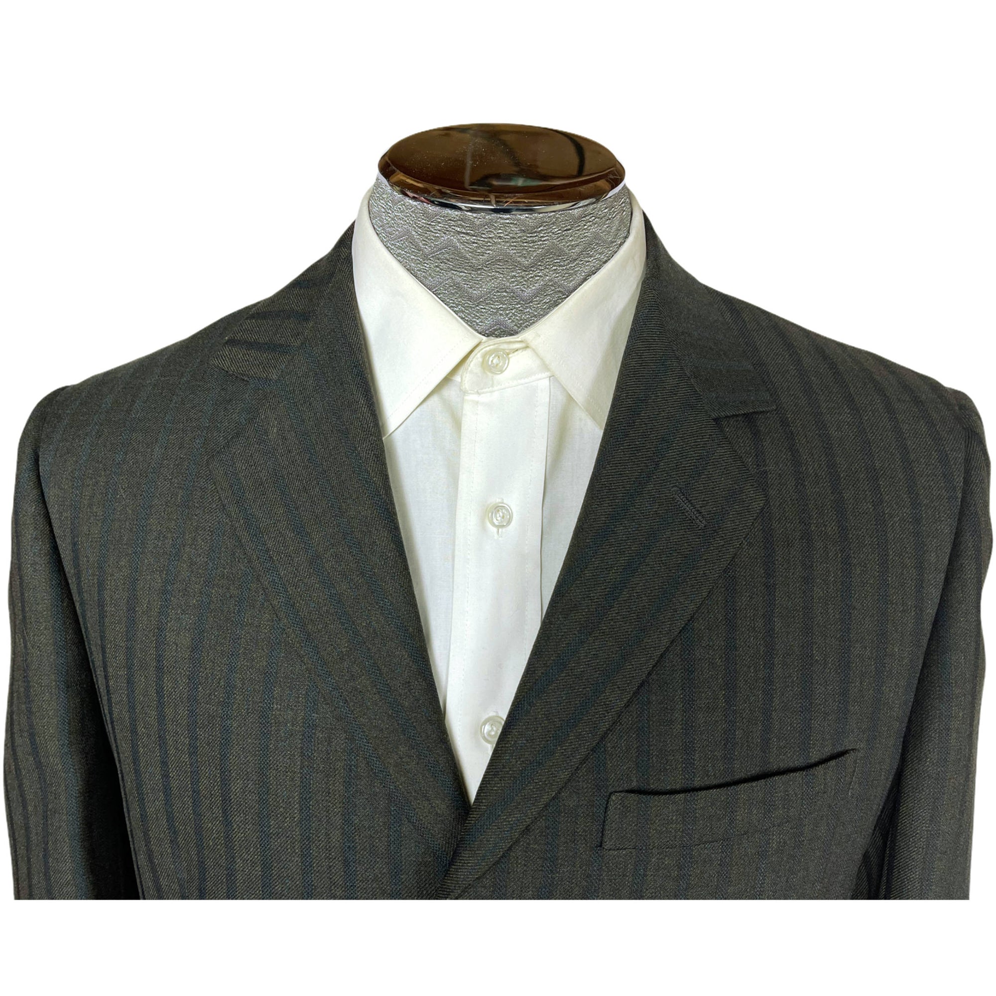 Vintage Mens 1960s Striped Suit Custom Tailored Green Wool M