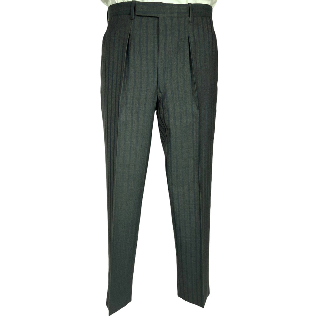 Vintage Mens 1960s Striped Suit Custom Tailored Green Wool M
