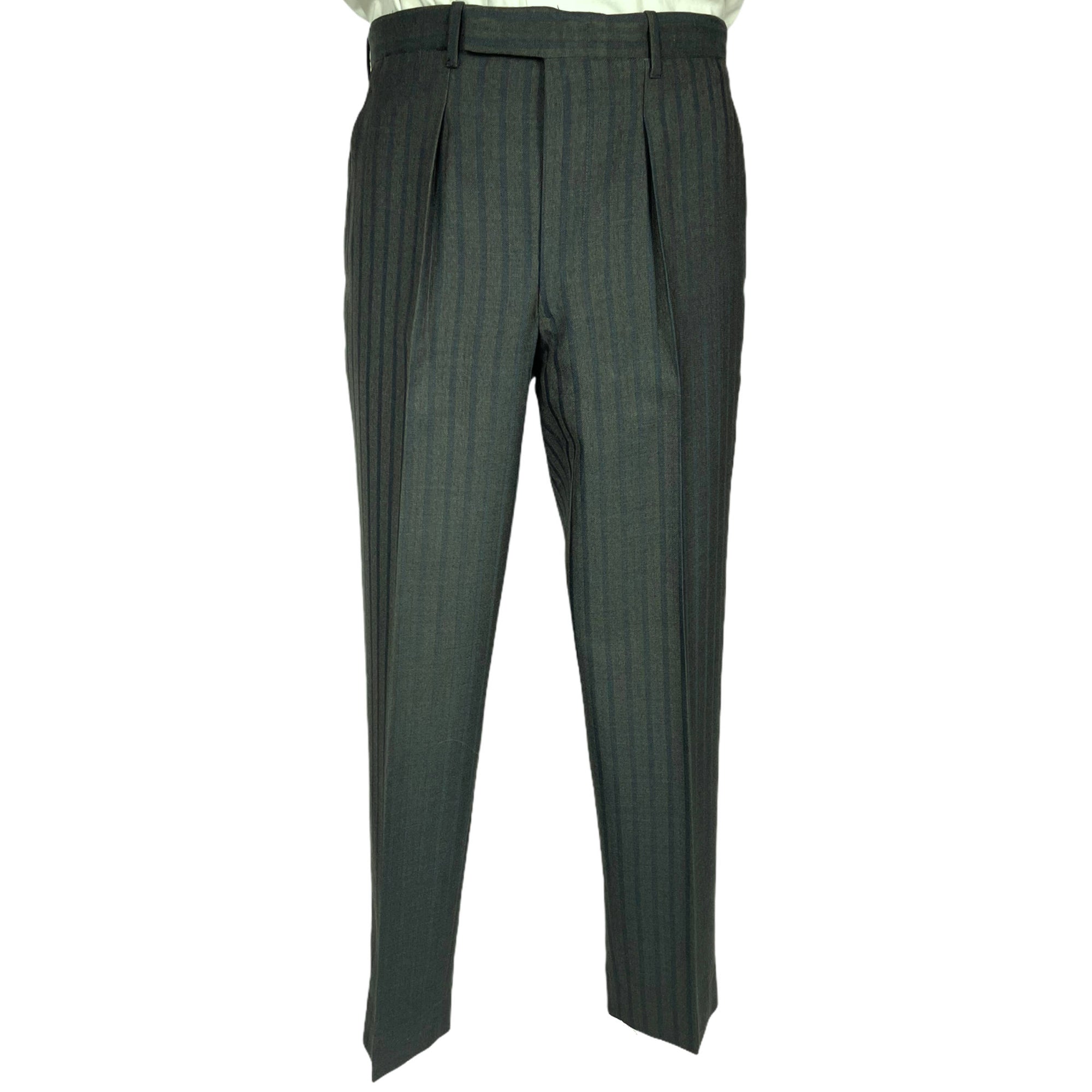 Vintage Mens 1960s Striped Suit Custom Tailored Green Wool M