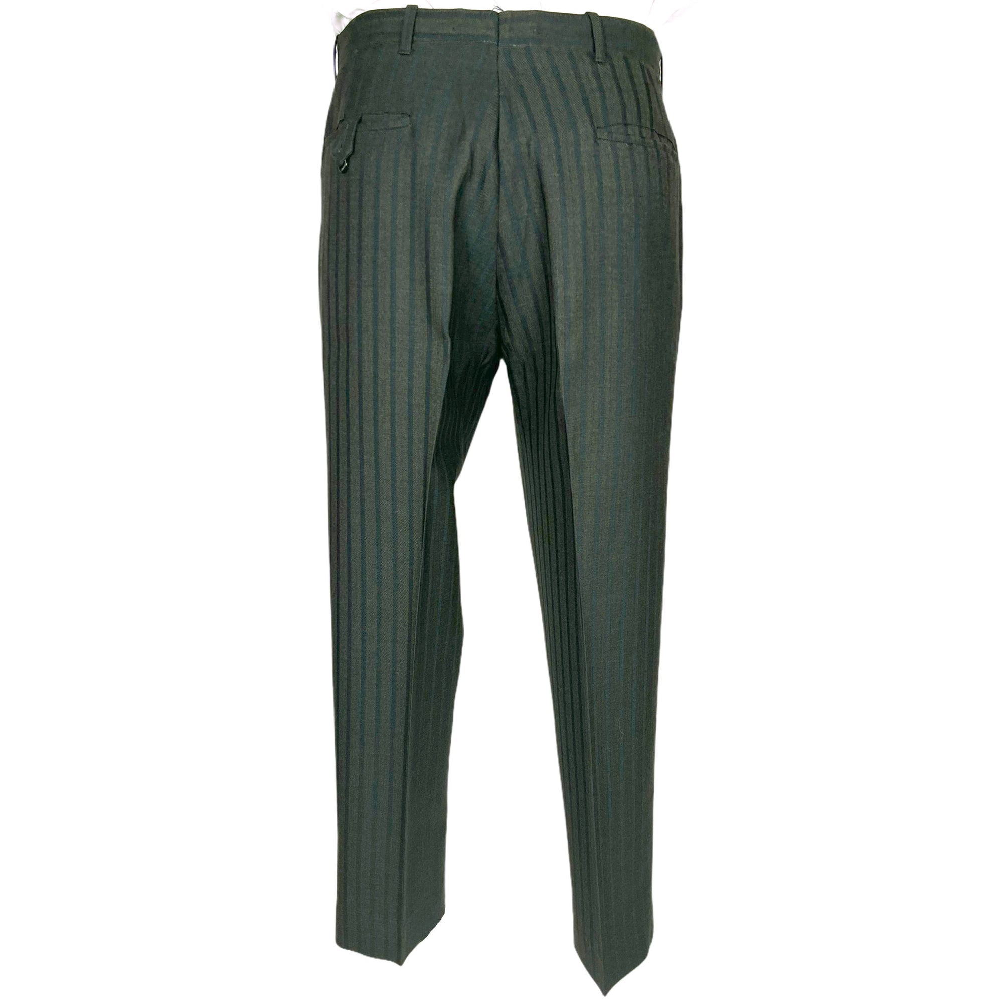 Vintage Mens 1960s Striped Suit Custom Tailored Green Wool M