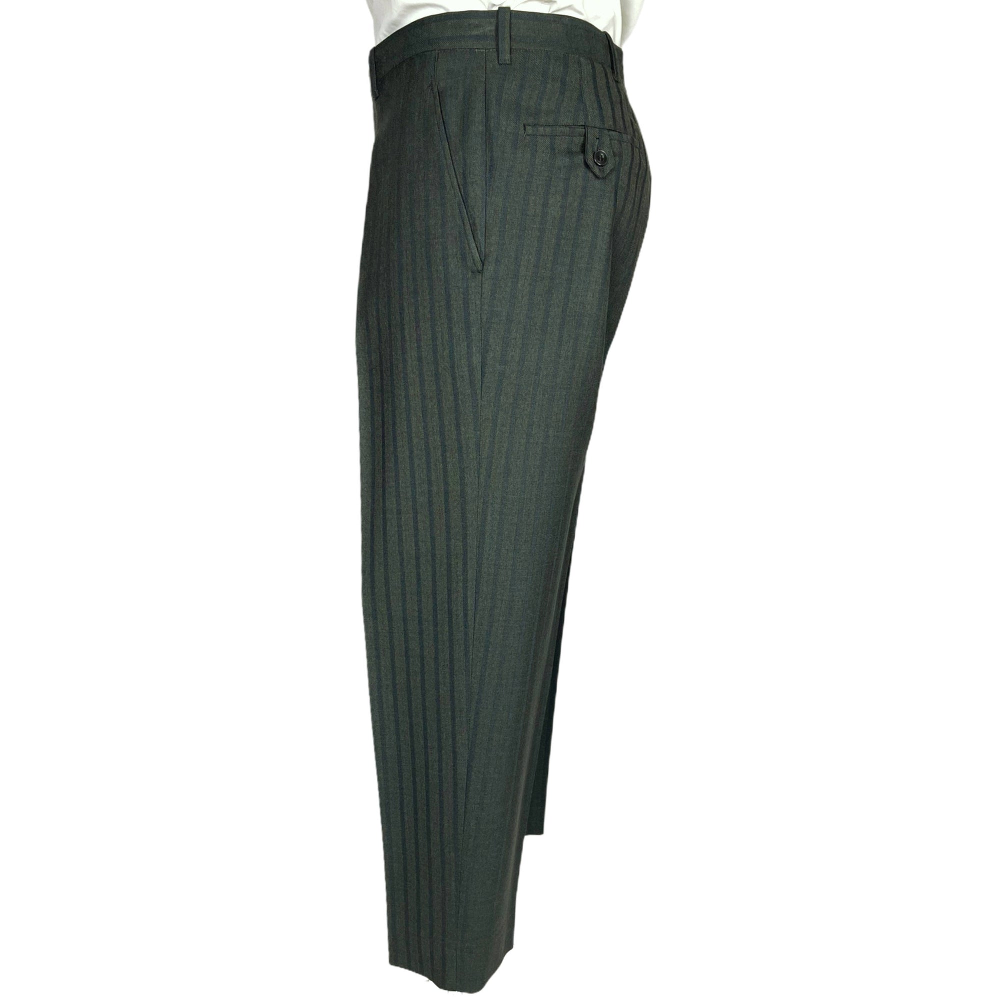 Vintage Mens 1960s Striped Suit Custom Tailored Green Wool M