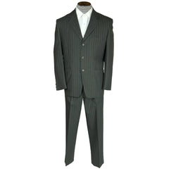Vintage Mens 1960s Striped Suit Custom Tailored Green Wool M