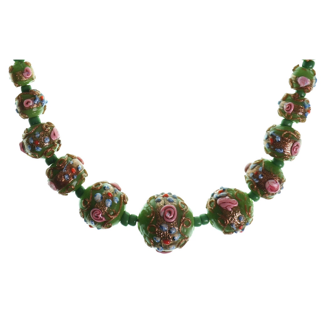 Vintage Venetian Lampwork Wedding Cake Bead Choker Necklace Jadeite Glass - Poppy's Vintage Clothing
