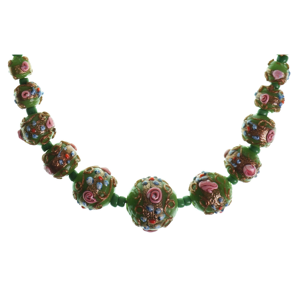 Vintage Venetian Lampwork Wedding Cake Bead Choker Necklace Jadeite Glass - Poppy's Vintage Clothing