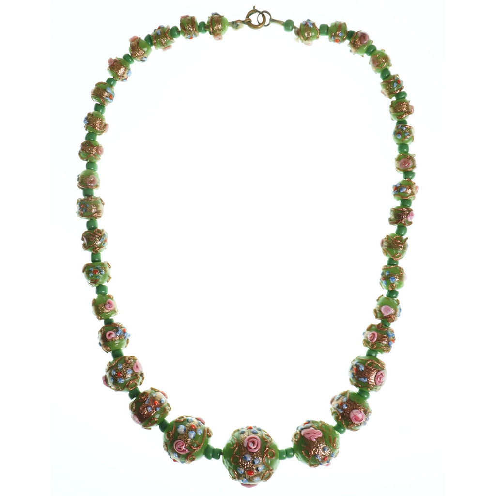 Vintage Venetian Lampwork Wedding Cake Bead Choker Necklace Jadeite Glass - Poppy's Vintage Clothing