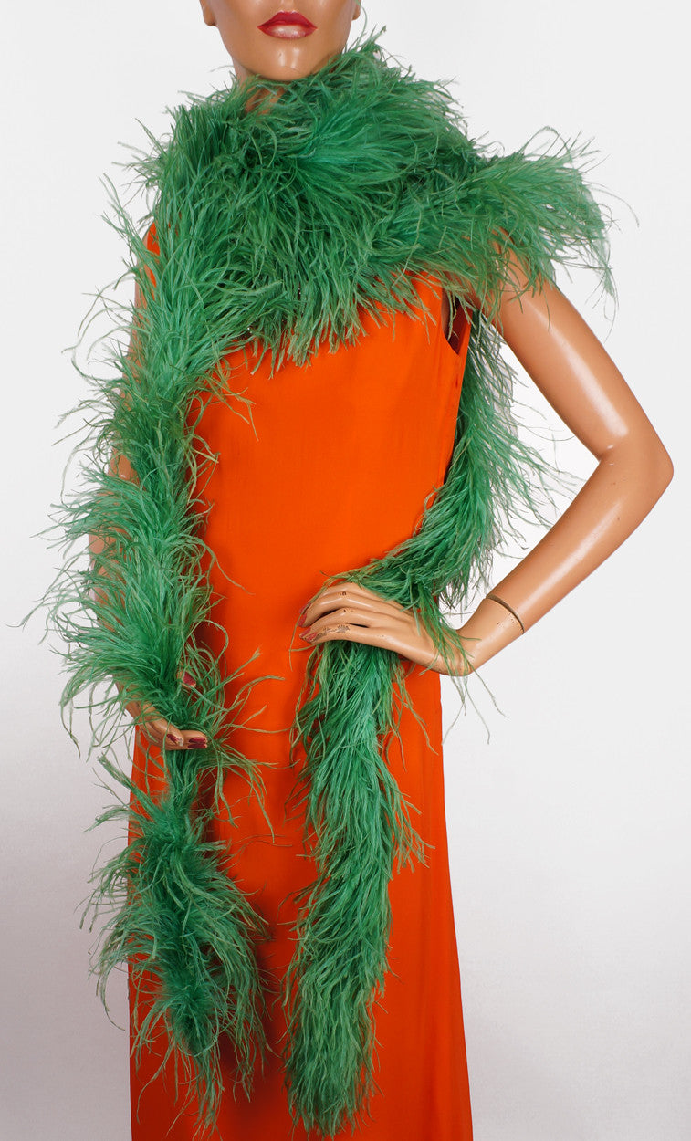 Vintage Ostrich Feather Boa in Green 165” Long - Poppy's Vintage Clothing