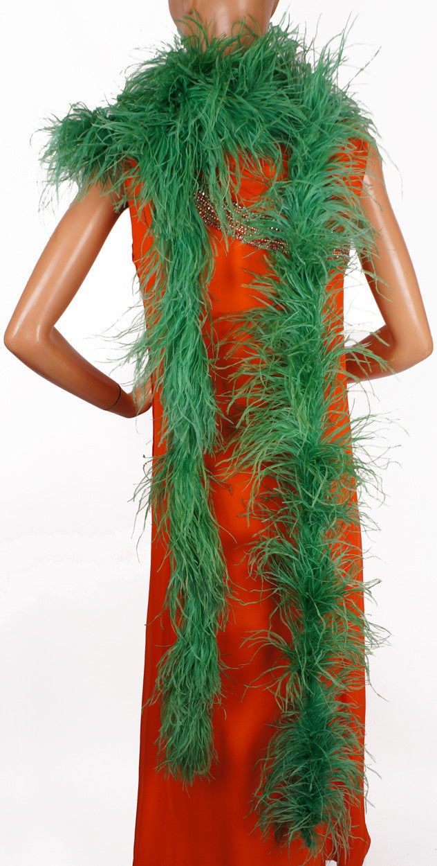 Vintage Ostrich Feather Boa in Green 165” Long - Poppy's Vintage Clothing