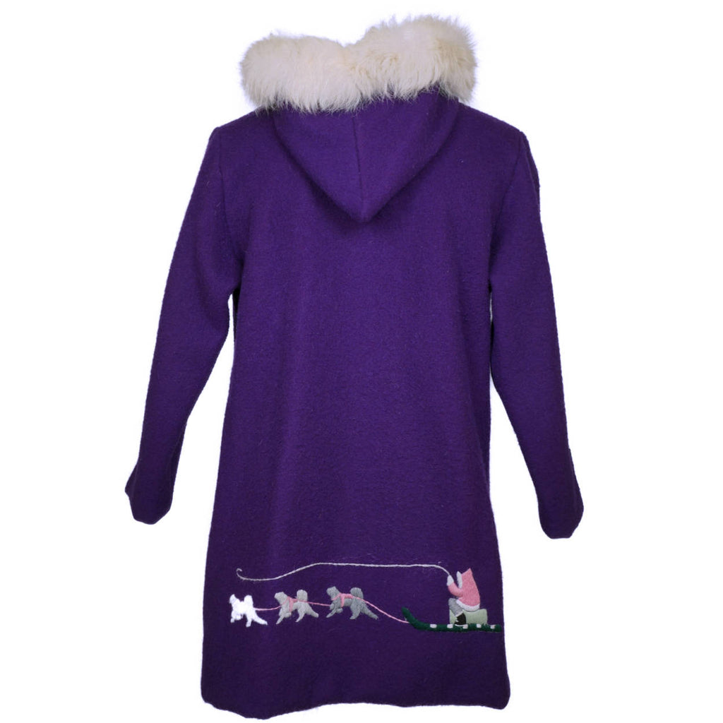 Vintage Eskimo Duffle Parka Coat Grenfell Handicrafts Embroidered Purple Wool L - Poppy's Vintage Clothing
