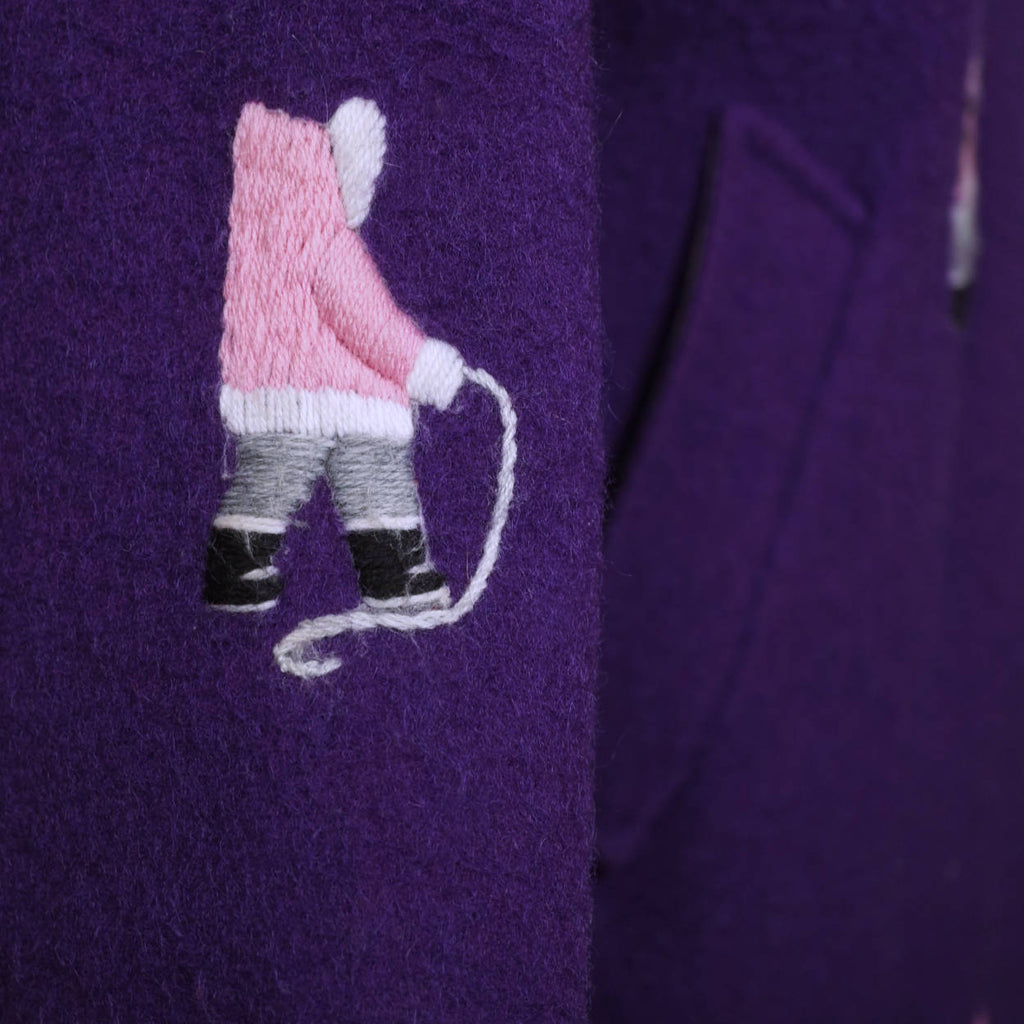 Vintage Eskimo Duffle Parka Coat Grenfell Handicrafts Embroidered Purple Wool L - Poppy's Vintage Clothing