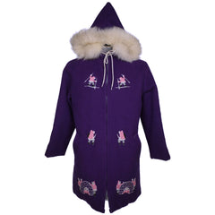 Vintage Eskimo Duffle Parka Coat Grenfell Handicrafts Embroidered Purple Wool L - Poppy's Vintage Clothing