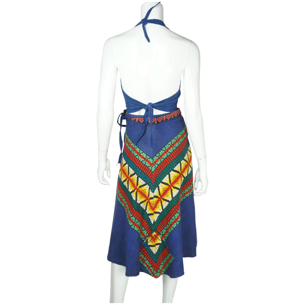 Vintage 1970s Halter Top & Skirt Set Guatemalan Woven Embroidery Cotton Linen M - Poppy's Vintage Clothing