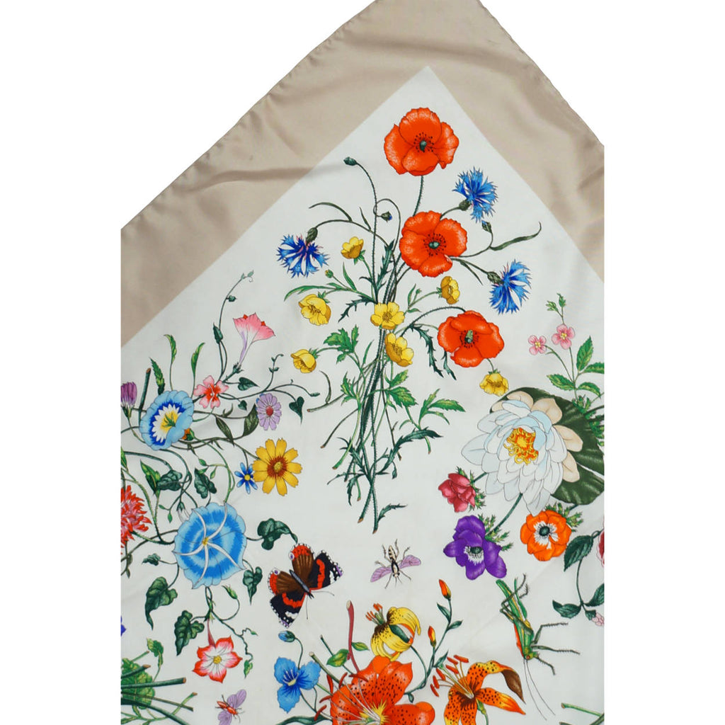 Vintage 70s Gucci Silk Scarf Vittorio Accornero Floral 34” - Poppy's Vintage Clothing