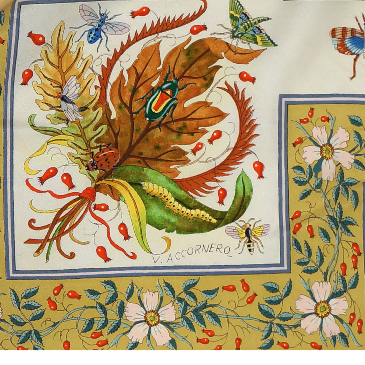 Vintage 70s Gucci Silk Scarf Vittorio Accornero Insects 34.5” - Poppy's Vintage Clothing