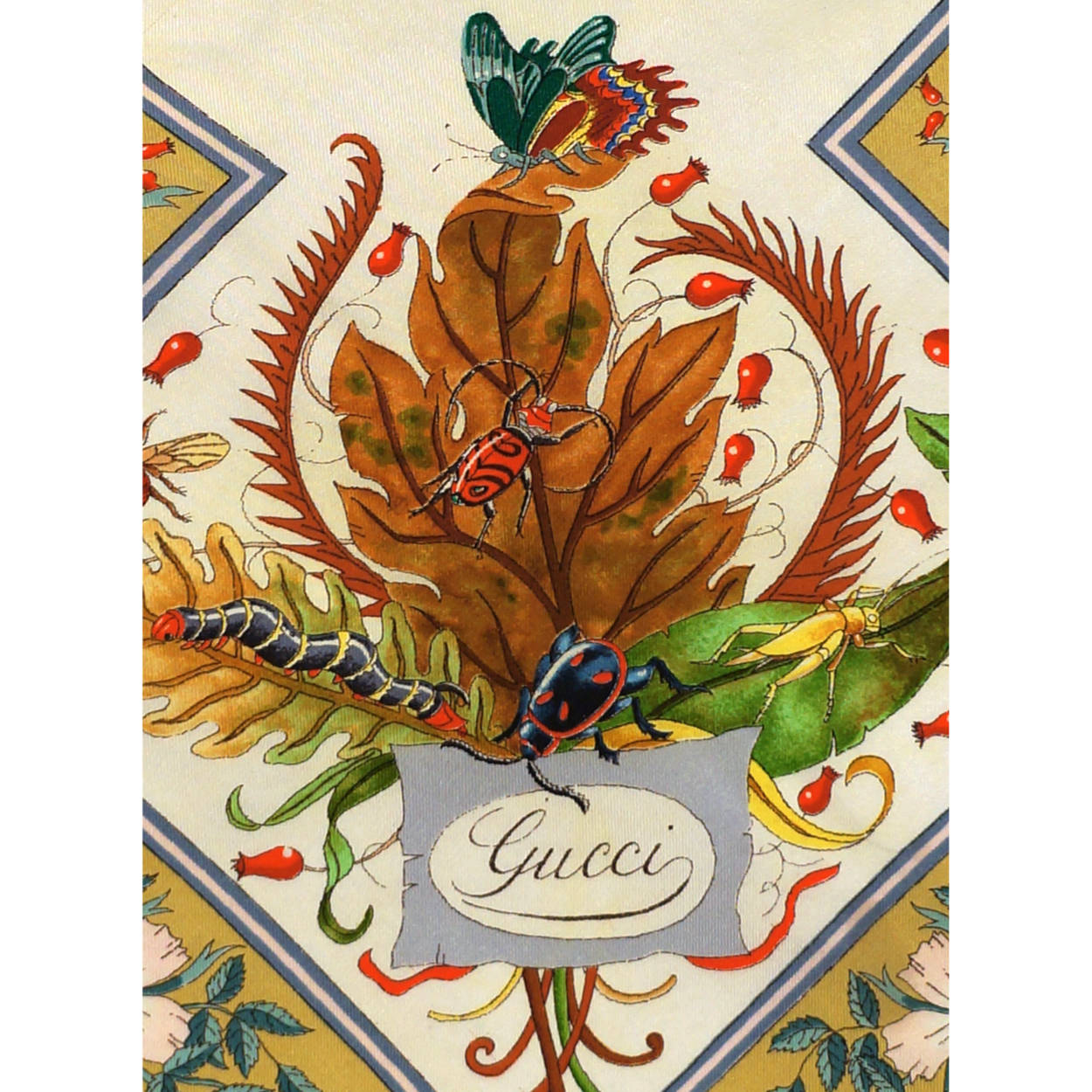 Vintage 70s Gucci Silk Scarf Vittorio Accornero Insects 34.5” - Poppy's Vintage Clothing