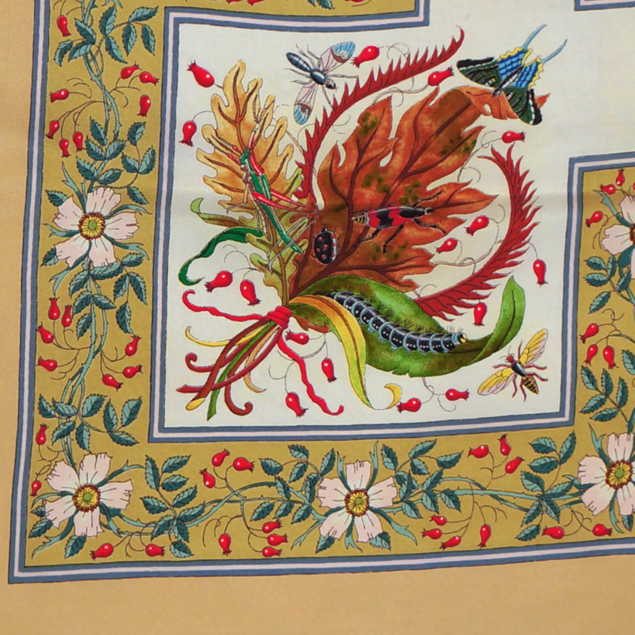Vintage 70s Gucci Silk Scarf Vittorio Accornero Insects 34.5” - Poppy's Vintage Clothing
