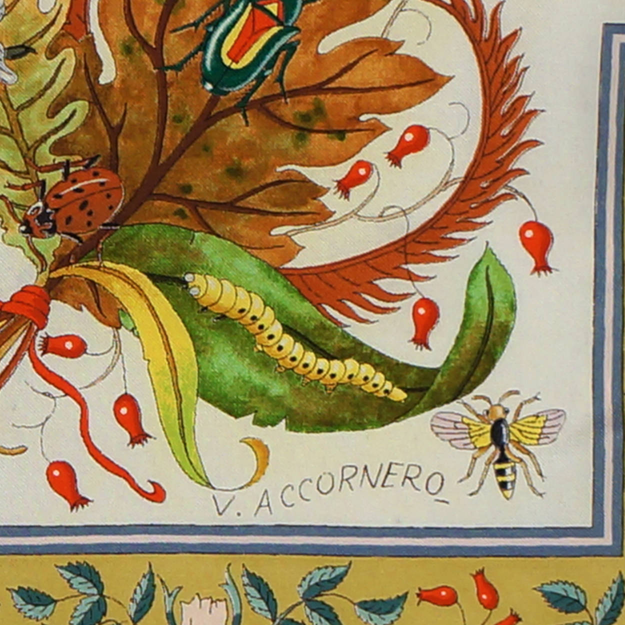 Vintage 70s Gucci Silk Scarf Vittorio Accornero Insects 34.5” - Poppy's Vintage Clothing