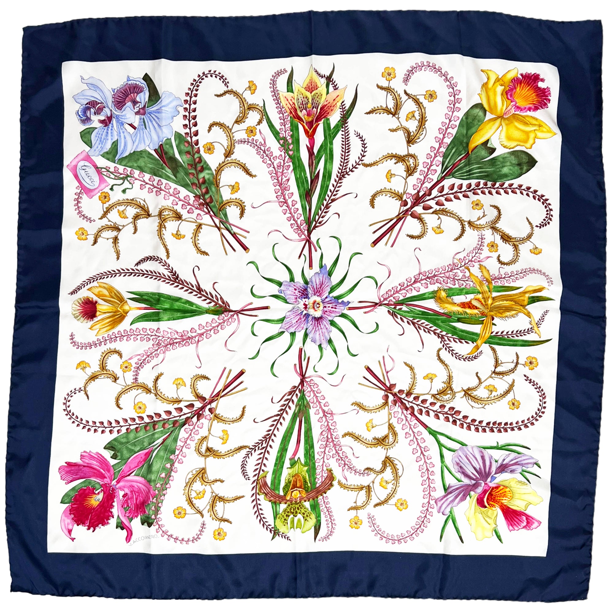 Vintage Gucci Silk Scarf Accornero Orchidee 1974 Orchids 34”