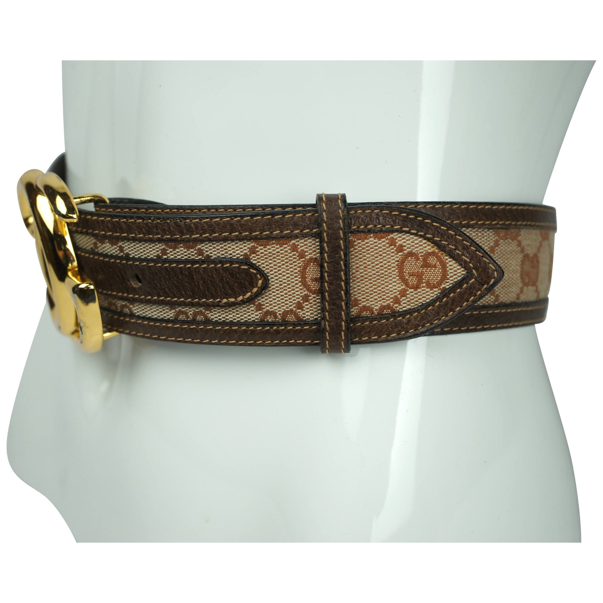 Vintage 60s Gucci Belt Leather and Canvas 28” - 30.5” Waist - Poppy's Vintage Clothing