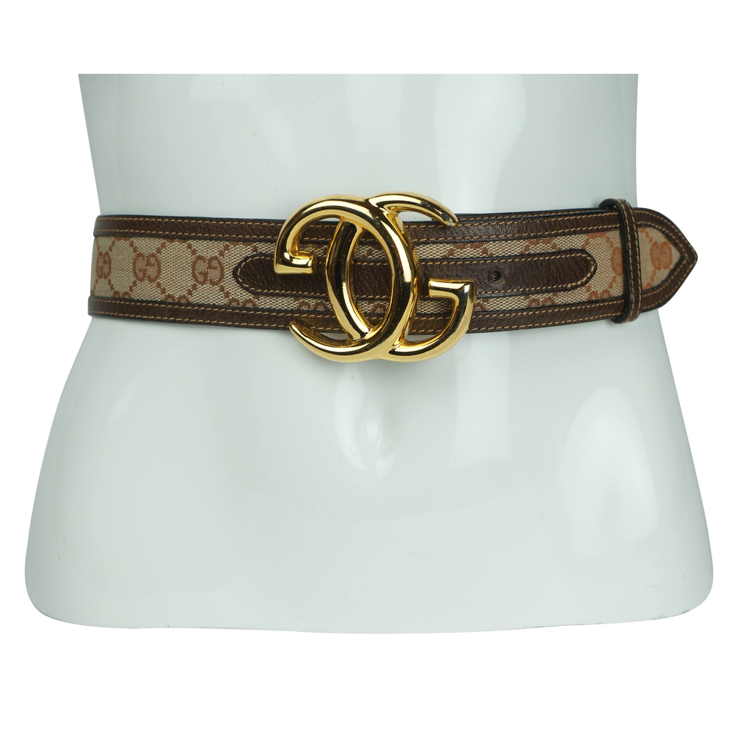 Gucci GG Double Buckle Canvas Leather Belt (Belts,Waist)