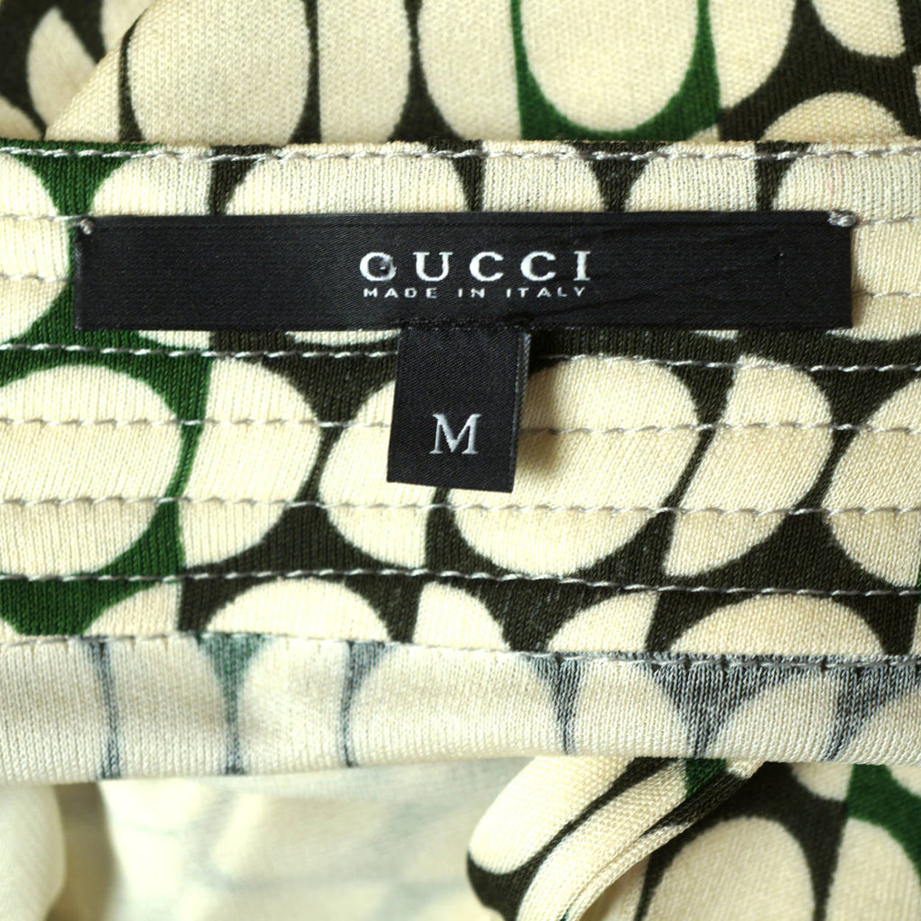Gucci Logo Wrap Dress White Circles Green &amp; Black Made in Italy Size M - Poppy's Vintage Clothing