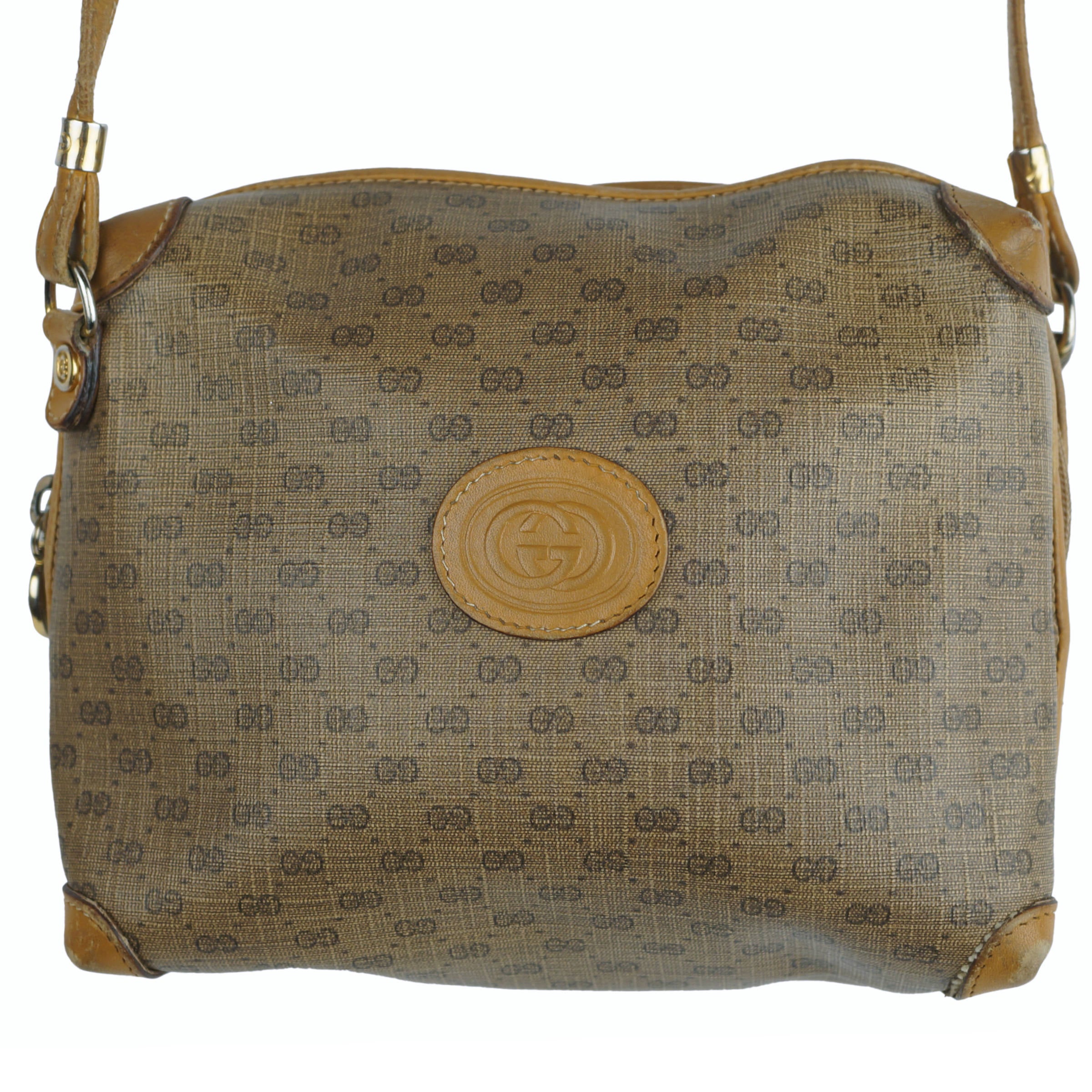 Gucci 1970s Canvas & Leather Sun Print Shoulder Bag