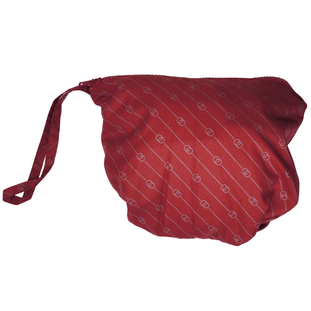 Vintage 1980s Gucci Italy Red Travel Raincoat Logo Pattern w Carrying Pocket M - Poppy's Vintage Clothing