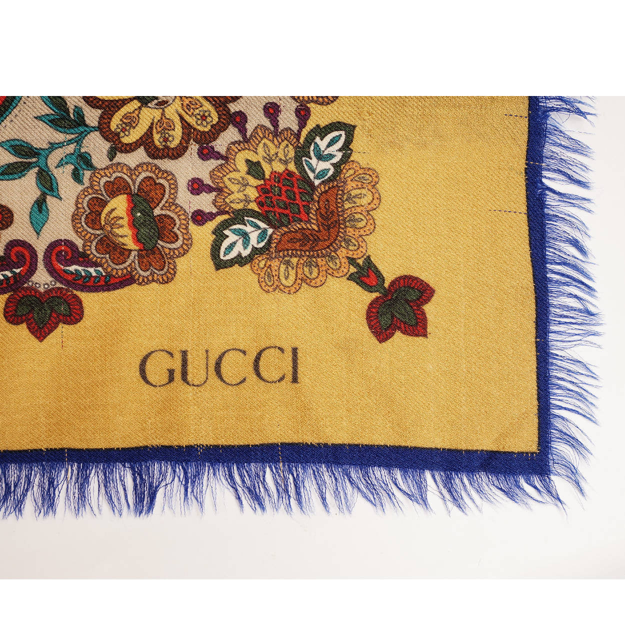 Vintage Gucci Wool Challis Shawl Scarf Floral Pattern 52” Square - Poppy's Vintage Clothing