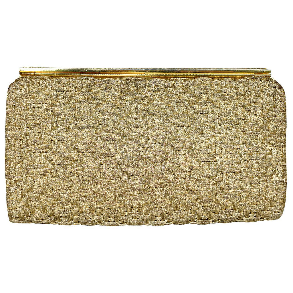 Vintage 1950s 60s Gucci Minaudiere Gold Metallic Basketweave Evening Clutch - Poppy's Vintage Clothing