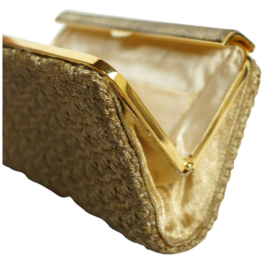Vintage 1950s 60s Gucci Minaudiere Gold Metallic Basketweave Evening Clutch - Poppy's Vintage Clothing