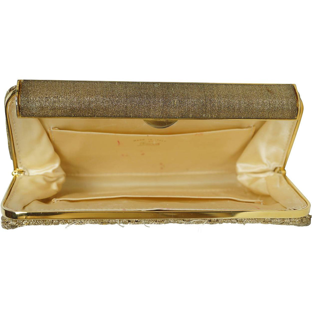 Vintage 1950s 60s Gucci Minaudiere Gold Metallic Basketweave Evening Clutch - Poppy's Vintage Clothing