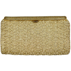 Vintage 1950s 60s Gucci Minaudiere Gold Metallic Basketweave Evening Clutch - Poppy's Vintage Clothing