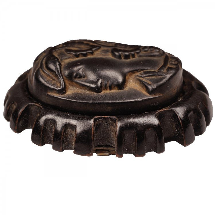 Antique Victorian Vulcanite Cameo Brooch - Poppy's Vintage Clothing