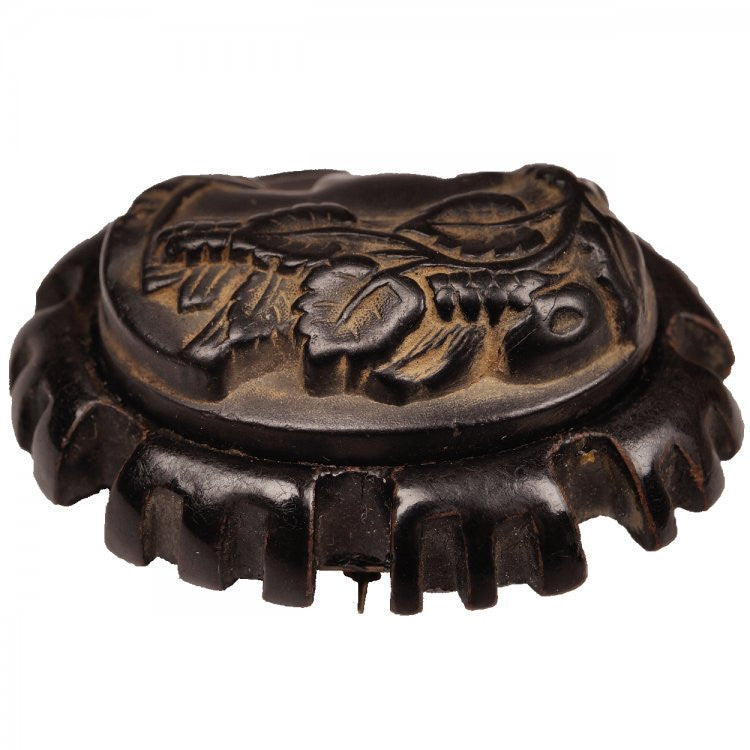 Antique Victorian Vulcanite Cameo Brooch - Poppy's Vintage Clothing