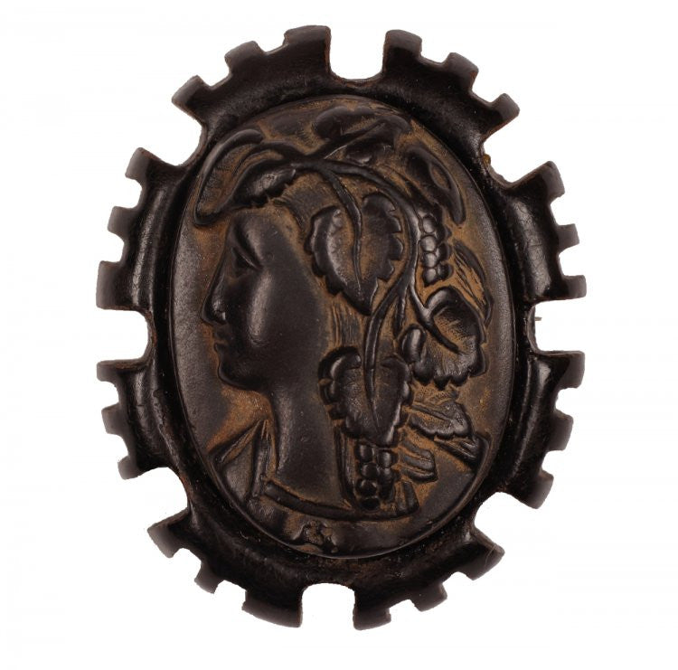 Antique Victorian Vulcanite Cameo Brooch - Poppy's Vintage Clothing