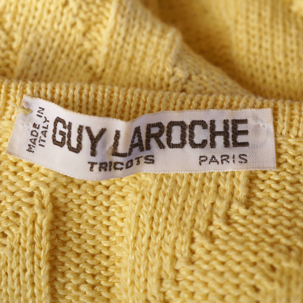 Vintage 1980s Guy Laroche Sweater Yellow Cotton Flax Size Small 36 - Poppy's Vintage Clothing